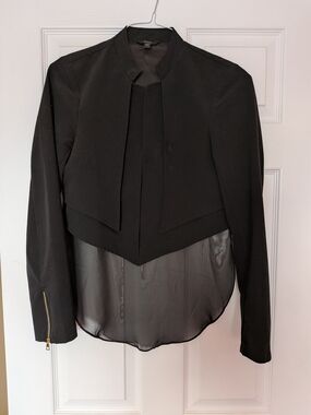 Guess Black Cropped Blazer with Sheer Back